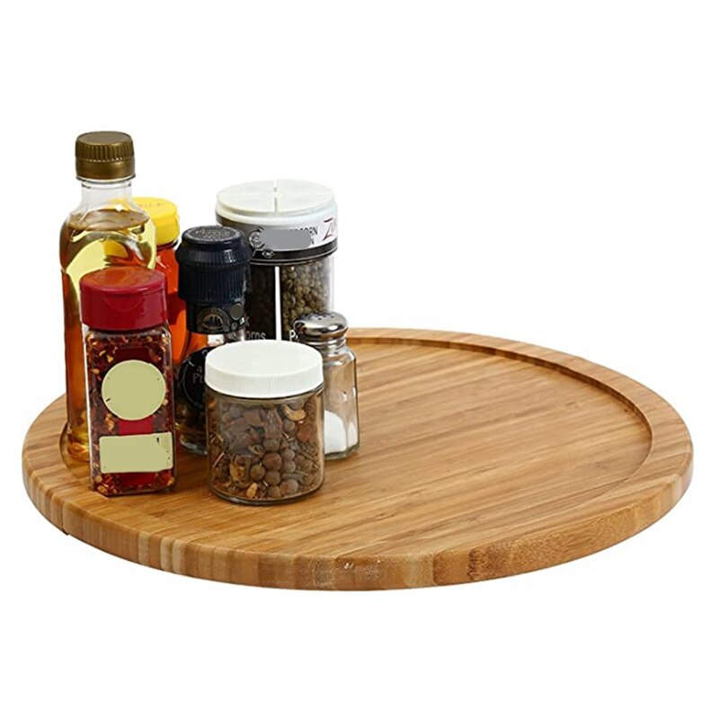 12 Inch Diameter Bamboo Lazy Susan Turntable For Kitchen Spice Bottle