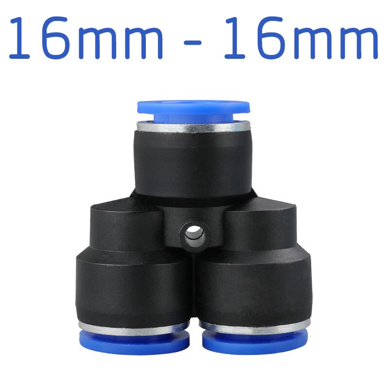3- vägs port y form pneumatisk luft 12mm 8mm 10mm 6mm 4mm od slang rör tryck plaströrskopplingar: 16mm-16mm
