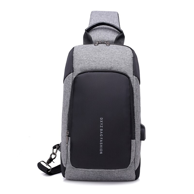 Chest Beach Bag For Men USB Charging Waterproof Pack Casual Crossbody Bolsa Feminina Sac Small Sling Single Shoulder Travel Male: Gray