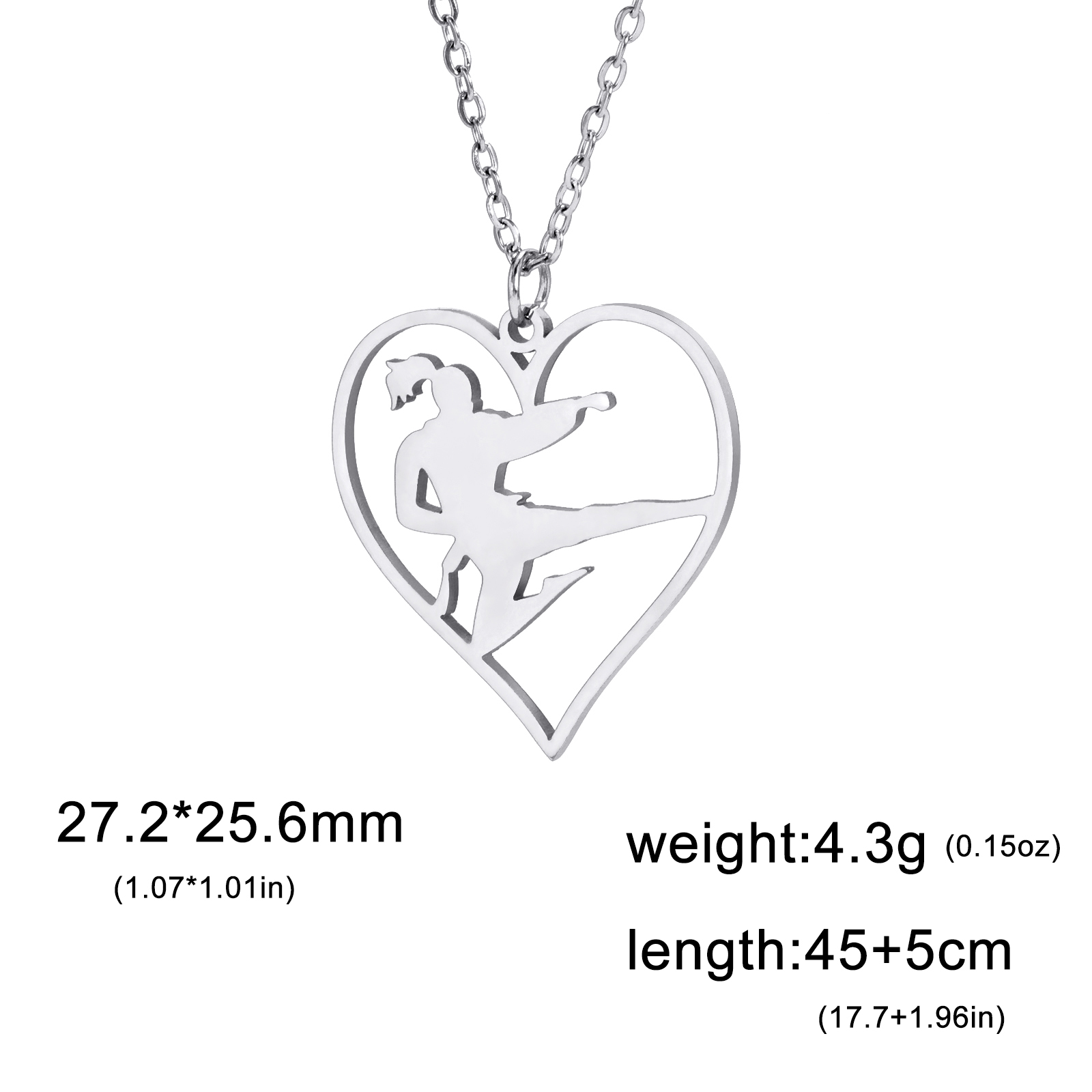 Trendy Gymnastics Taekwondo Sports Pendant Necklace Stainless Steel Hearts Round Shape Necklaces For Women Party Jewelry: Light Yellow Gold Color