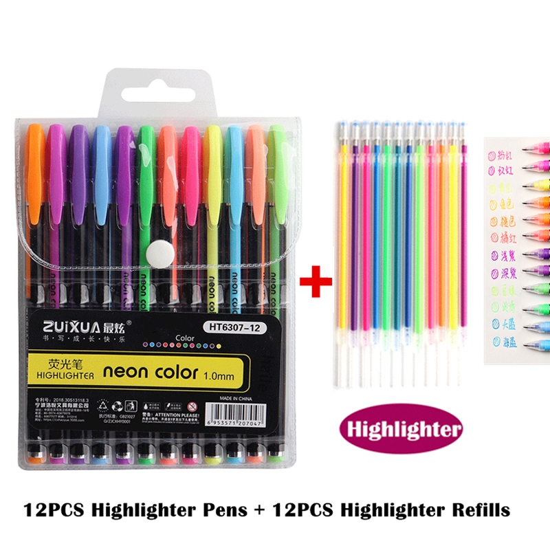 Bolígrafos de Gel de colores brillantes metálicos para la escuela, oficina, libro para colorear para adultos, diarios, marcadores artísticos de dibujo, bolígrafo de , 12/24 Uds.: Blanco