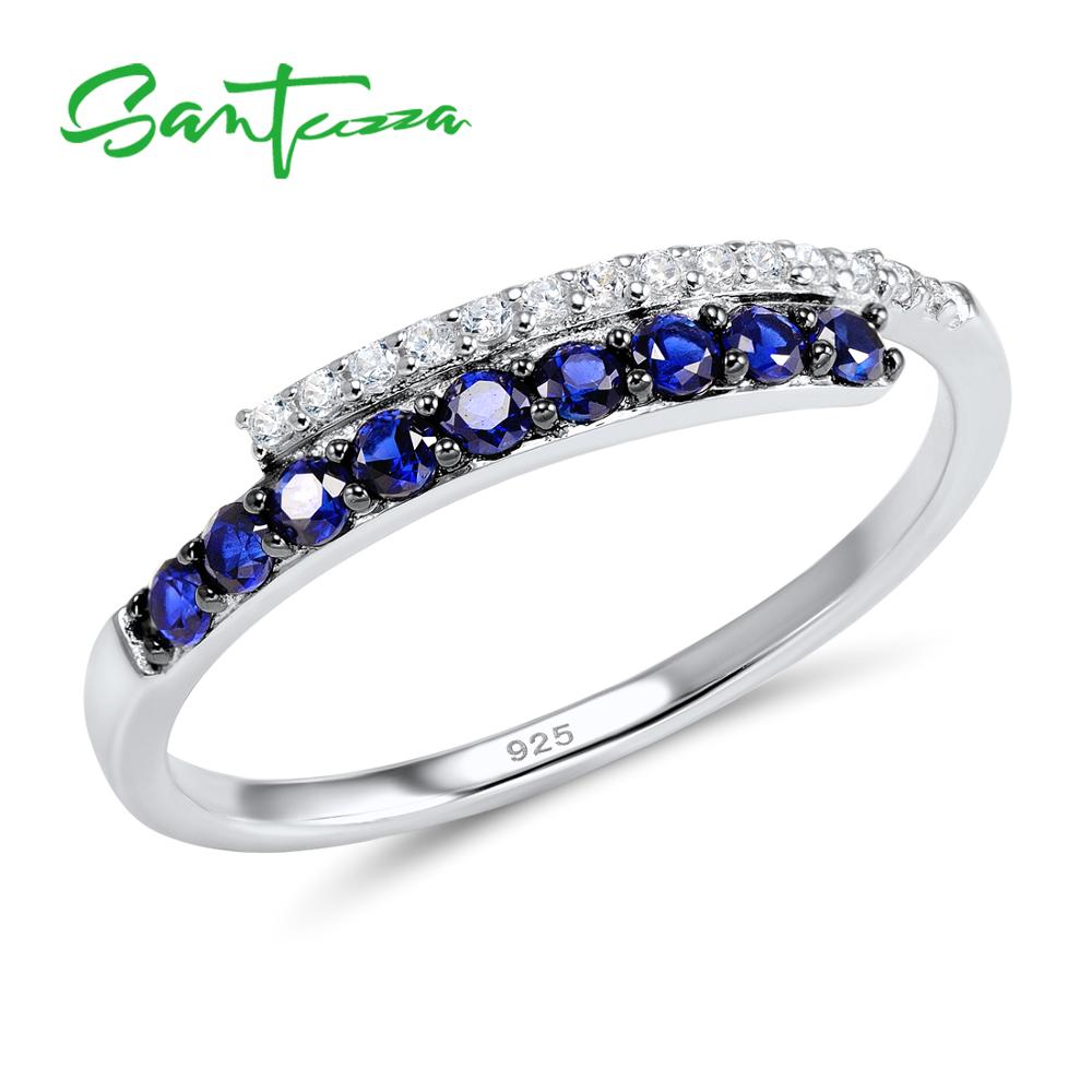 SANTUZZA Silver Ring For Women 925 Sterling Silver Round Rings for Women Cubic Zirconia Ringen Party Jewelry