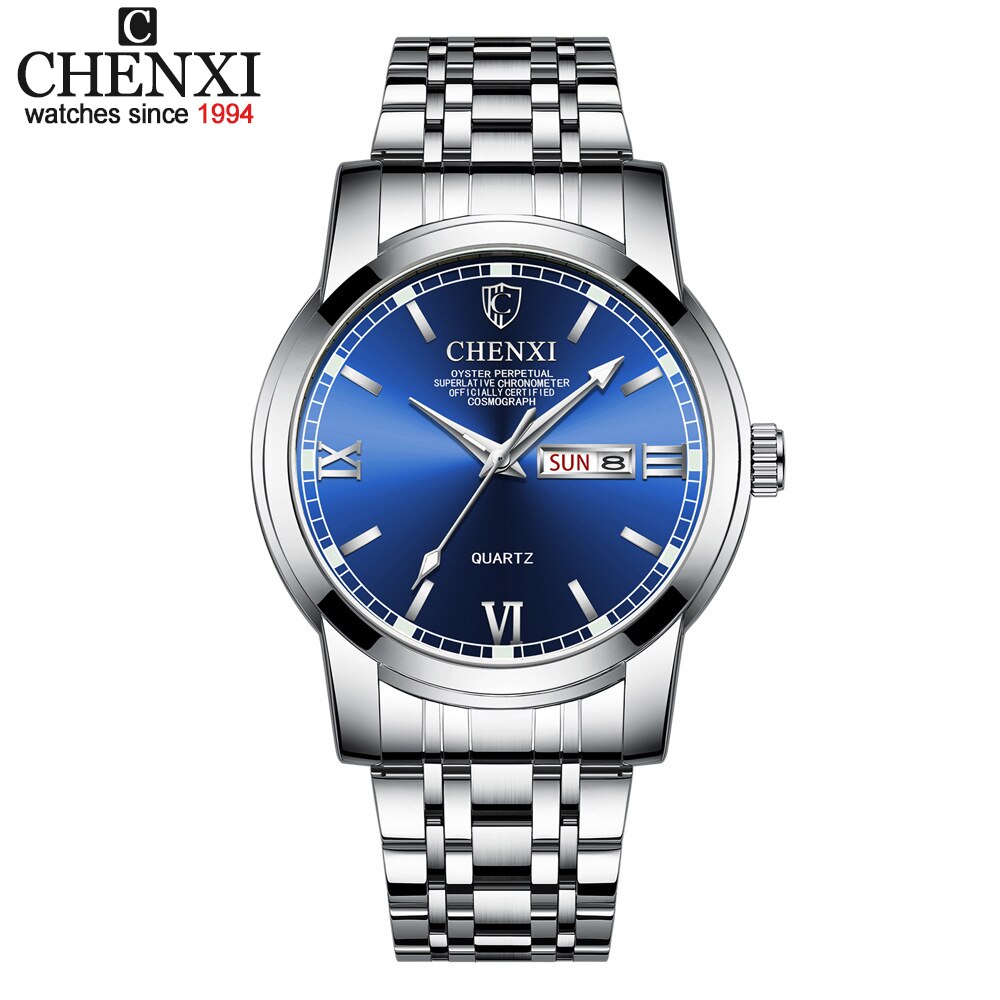 Quartz Horloge Luxe Mens Business Waterdichte Lichtgevende Horloges Mannen Horloge Zilver Zwart Rvs: Blauw