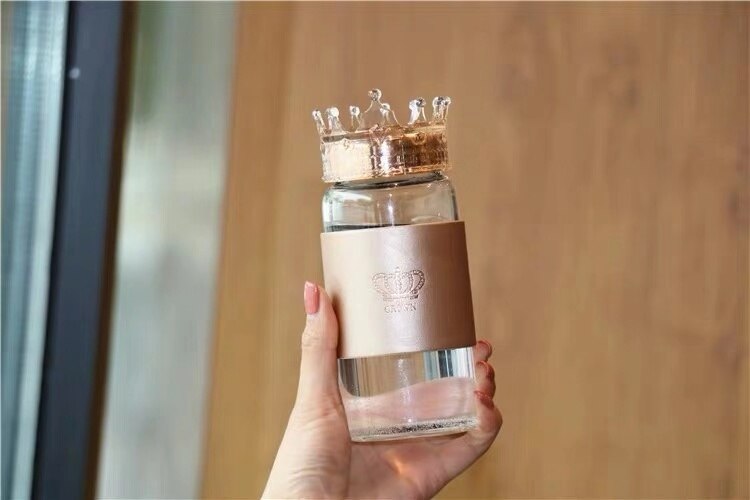 Glas vandflaske kop med kronelåg kropsdæksel varmebestandig: Guld 320ml