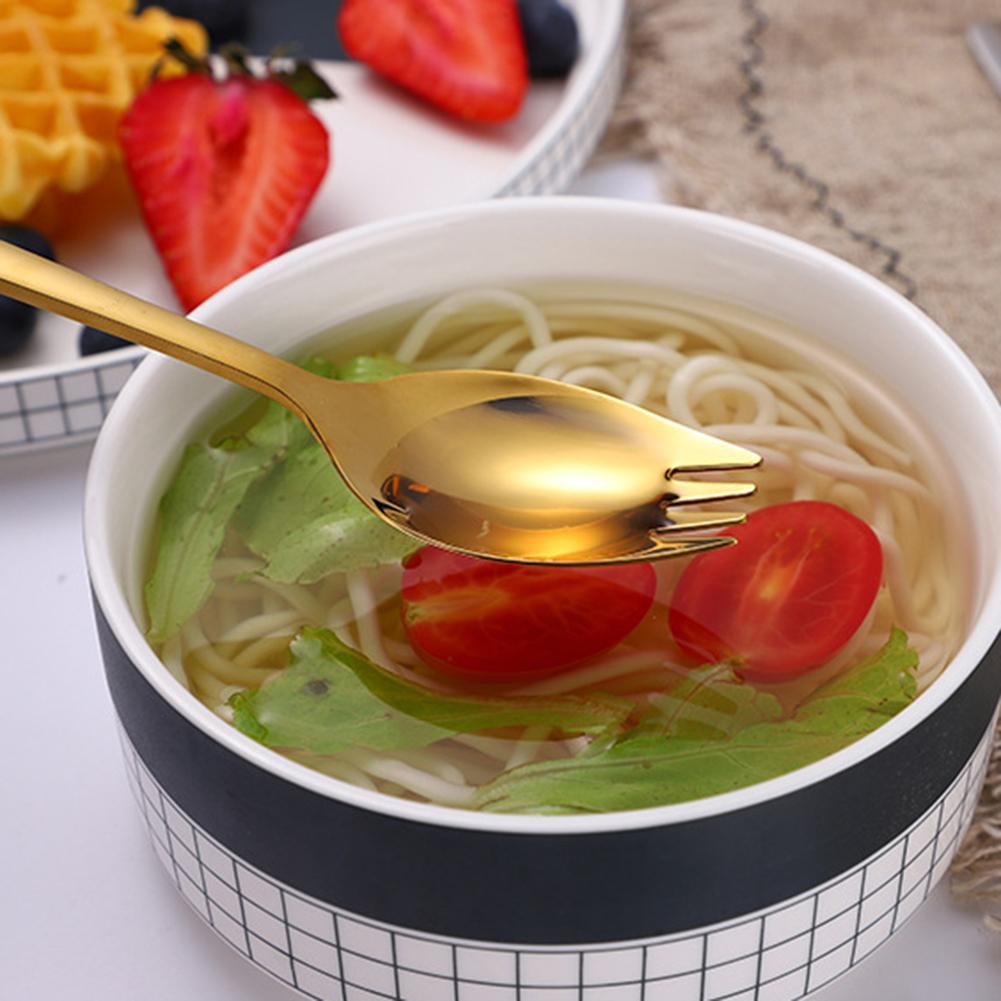 Tenedor multifunción de acero inoxidable 2 en 1, cuchara portátil para Fideos, fruta, ensalada, tenedor de viaje al aire libre, utensilios de cocina, 1 ud.
