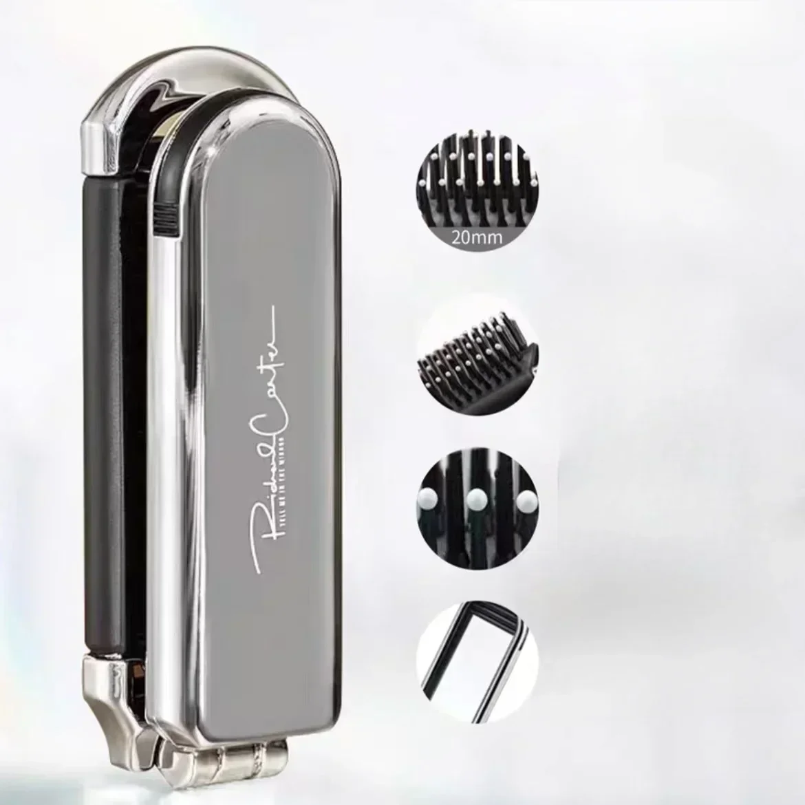 Bow Mini Hair Brush Folding Massage Combs Head Massage Anti-Static Hair Brush Girl Hair Combs with Mirror Portable Traveling: black