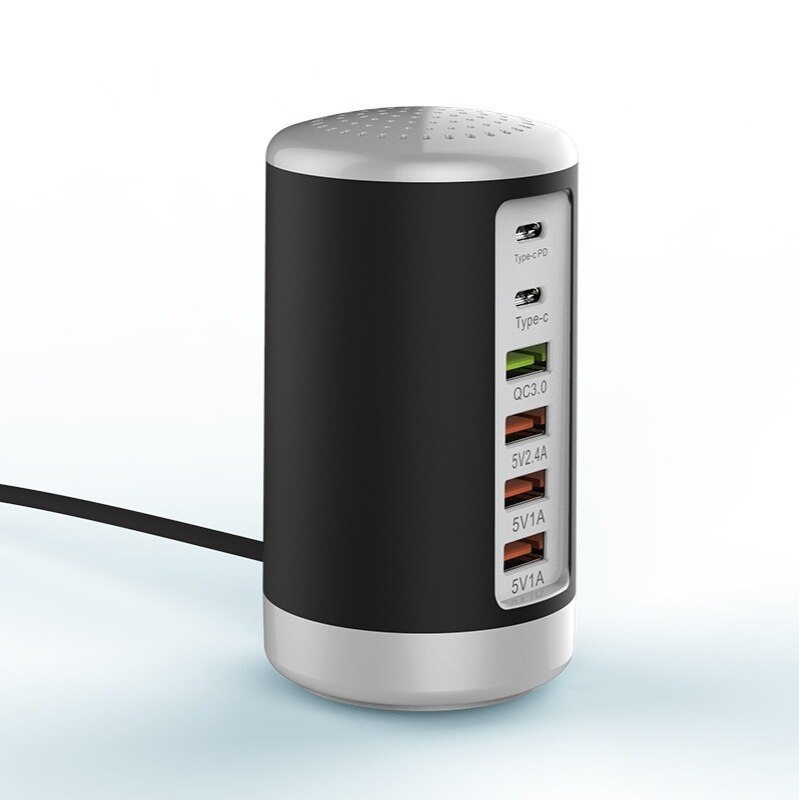 LAMJAD 6 Ports USB Car Charger QC3.0 Fast Charging Phone Charger 65W 2.1A Multi USB Socket for iPhone Android Samsung: BLACK-US PLUG
