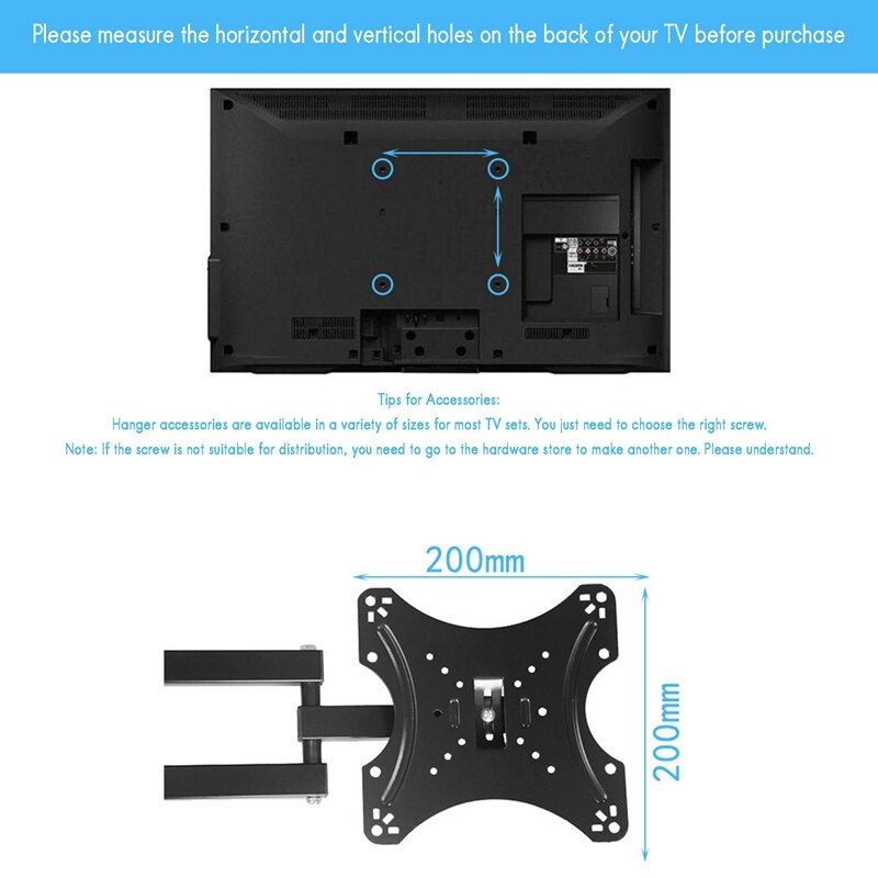 TV Wall Bracket Rotating Tilt Extension Rotatable TV Wall Mounting Bracket for 14-42 Inch TVs Up to 20KG