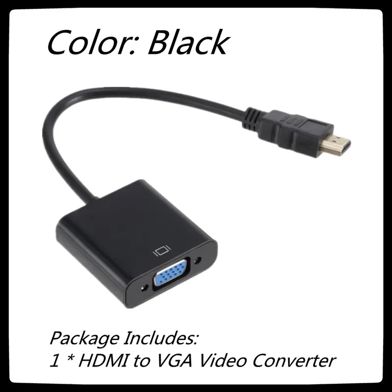 Convertidor de Cable VGA para tableta, portátil, PC, TV, 1080P, compatible con HDMI, adaptador Digital analógico, macho a hembra: Negro