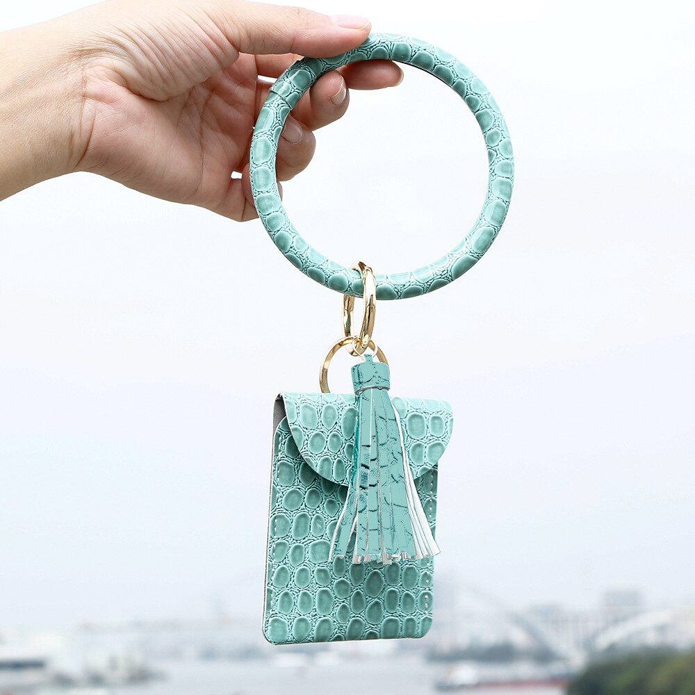 Coin Purse Bracelet Key Chain PU Leather Stone Pattern Card Bag Bracelet Pendant Female Key Case Key Wallets Pillow