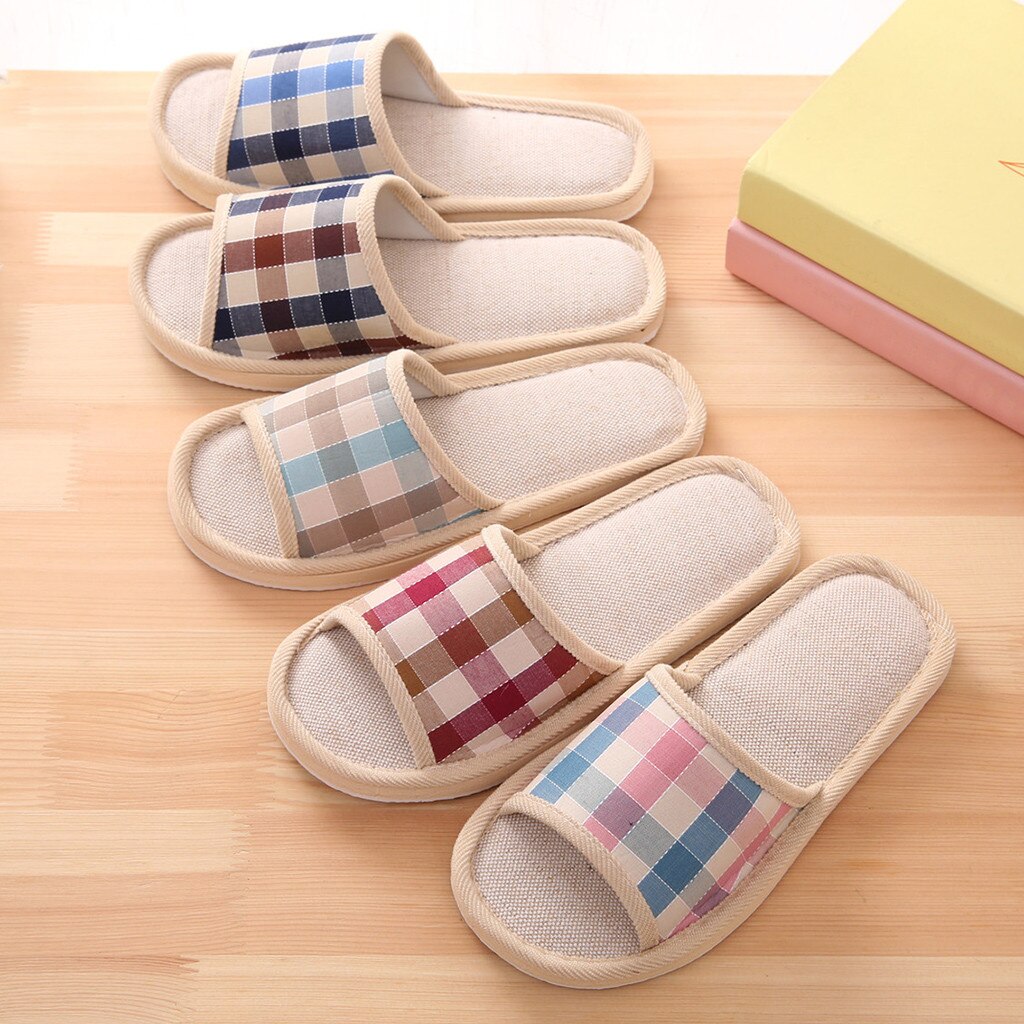 Slippers Unisex Bathroom Slippers Summer Flip Flops Men Couple Gingham Beach Sandals Indoor Home Slippers #3