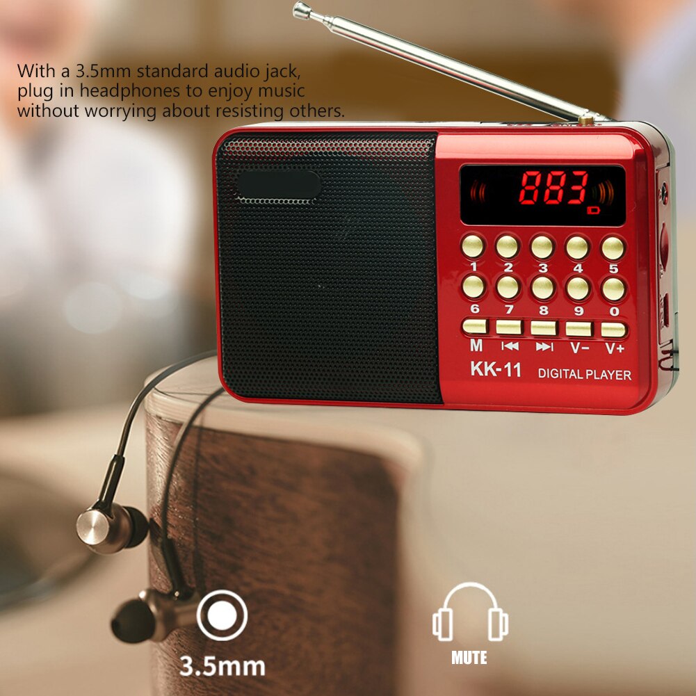 Digitale Radio Fm Draagbare Mini Fm Radio Speaker Muziekspeler Telescopische Antenne Handsfree Zakken Ontvanger Outdoor Sport K11 Rood