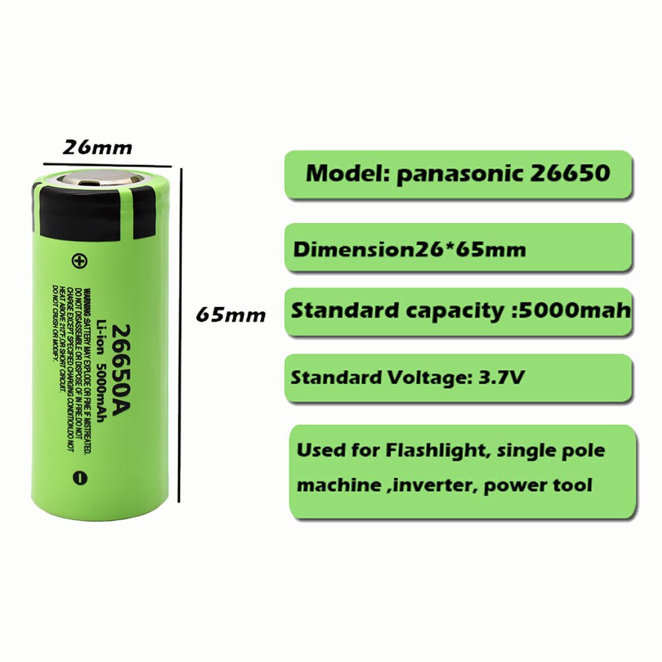 100% Original 26650A 3.7V 5000mAh High Capacity 26650 Li-ion Rechargeable Batteries