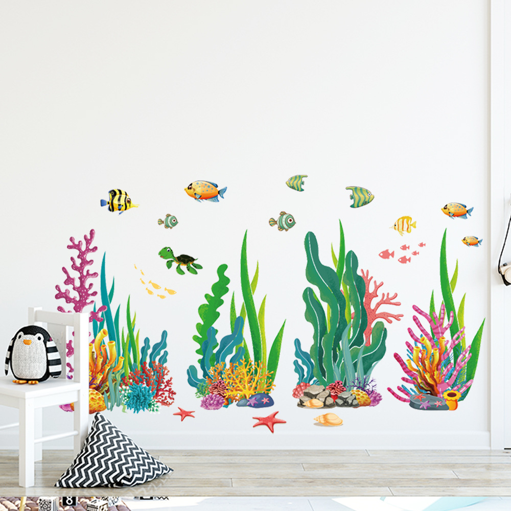 Creatieve Onderwaterwereld Muurstickers Waterplanten Coral Vis Sticker Home Woonkamer Sofa Achtergrond Muurstickers