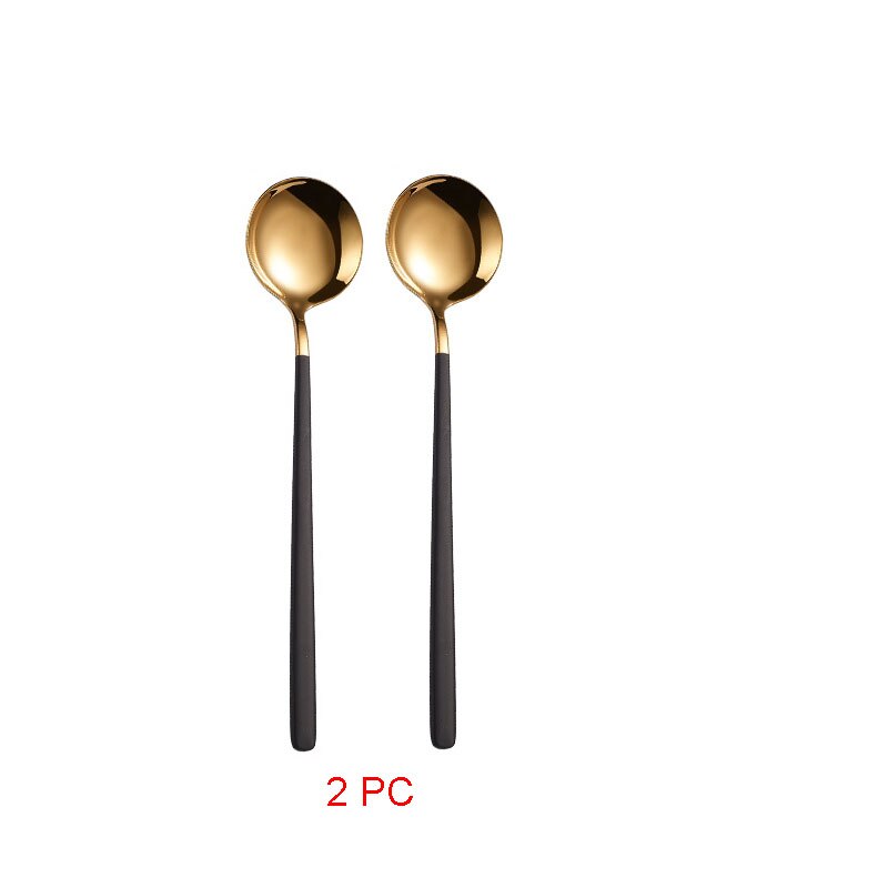 Cucharas doradas de acero inoxidable 304, Juego de 2 piezas de cubiertos dorados, cuchara de postre dorada única, cubertería Ettuce: Black gold spoon