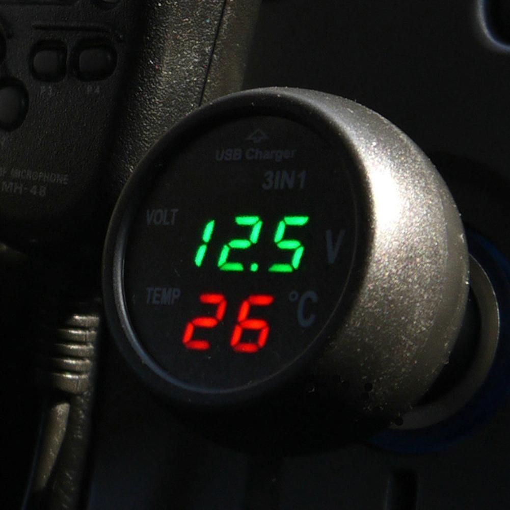 12V/24V Digitale Meter Monitor 3 In 1 Led Usb Car Charger Display Lcd Digitale Dual Thermometer monitor Batterij Voltmeter Auto K0N4