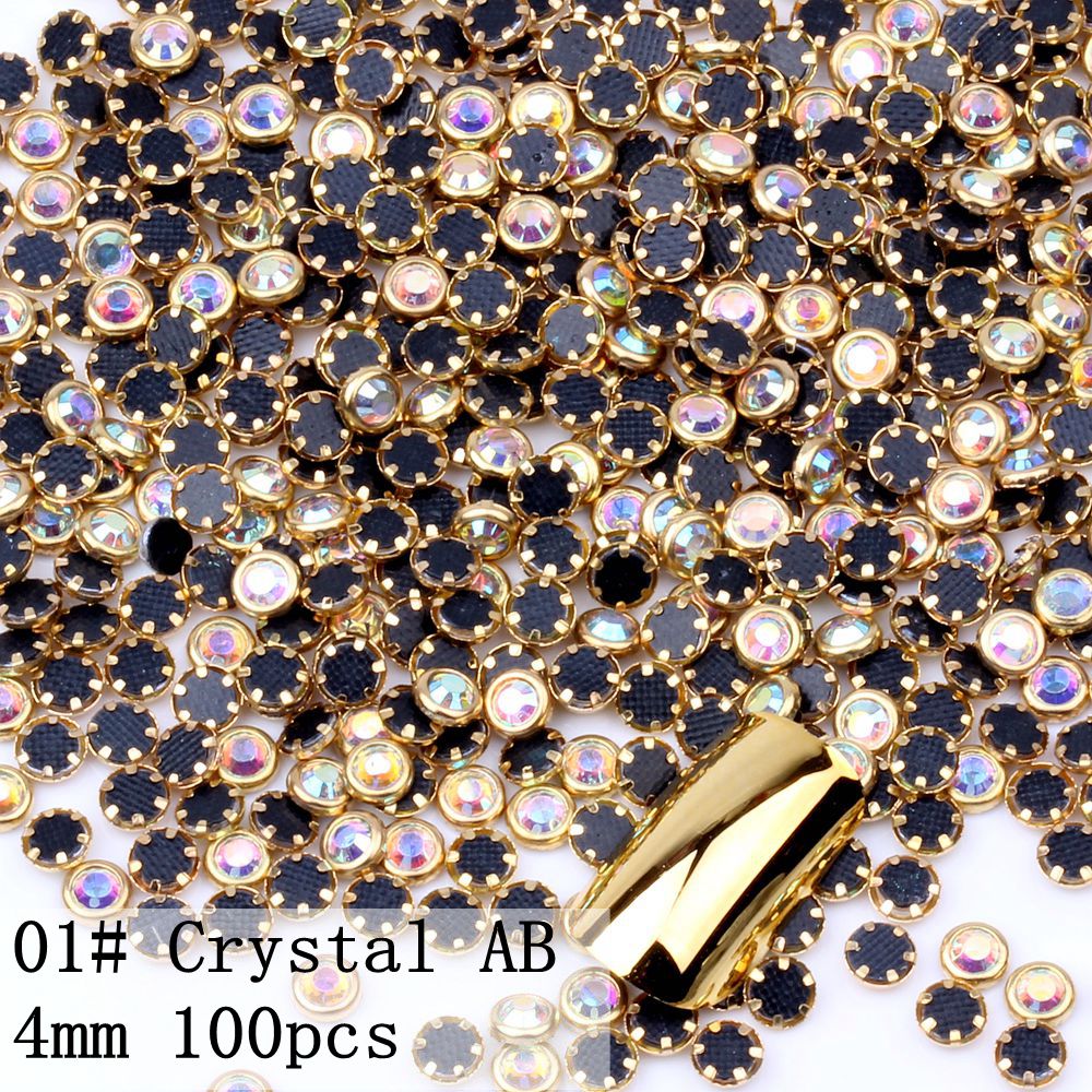 100 st 4mm 5mm 6mm många färger halvrunda pärlor metall strass diy nail art nagelpärlor skönhet glitter dekorationer: 01 kristall  ab 4mm
