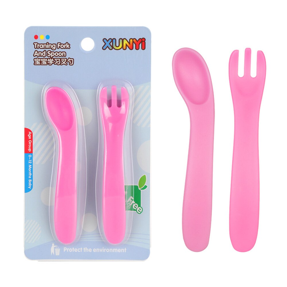 Portable Curved Spoon Fork Set Baby Eat Training Curved Utensils Plastic Safe Non-slip Spoon Fork Elbow Food Tableware