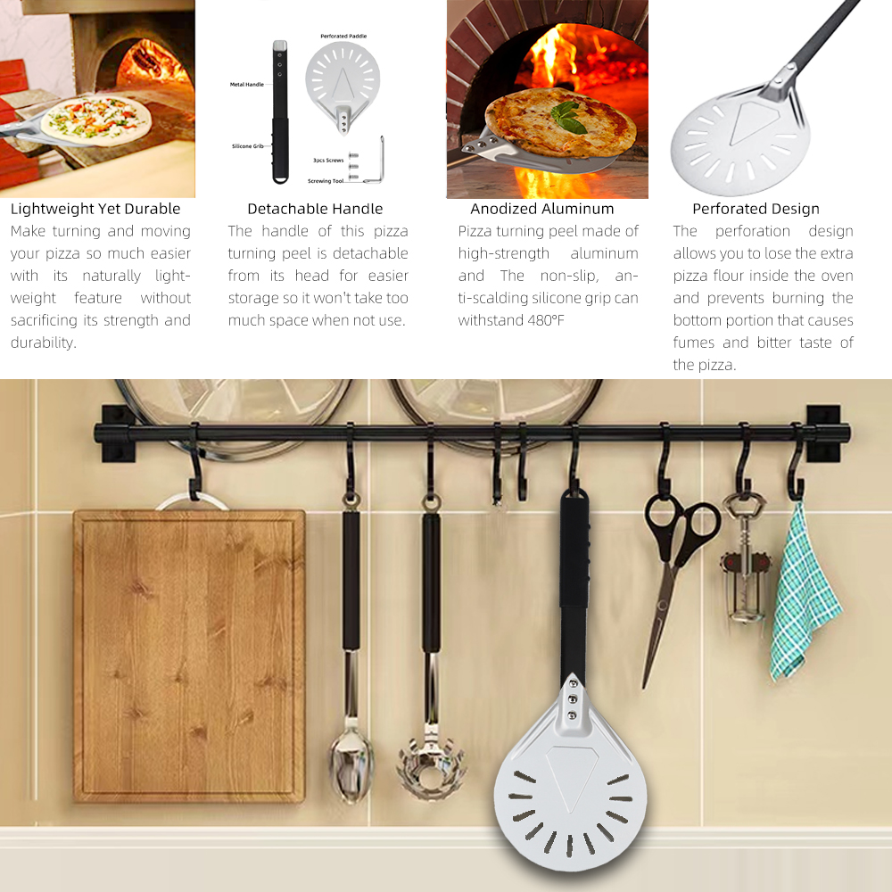 7 8 9 10 Inch Long Pizza Peel AdjustableTurning Shovel Spatula Baking Tool Kitchen Utensils Nonstick Big Pizza Turner for Oven