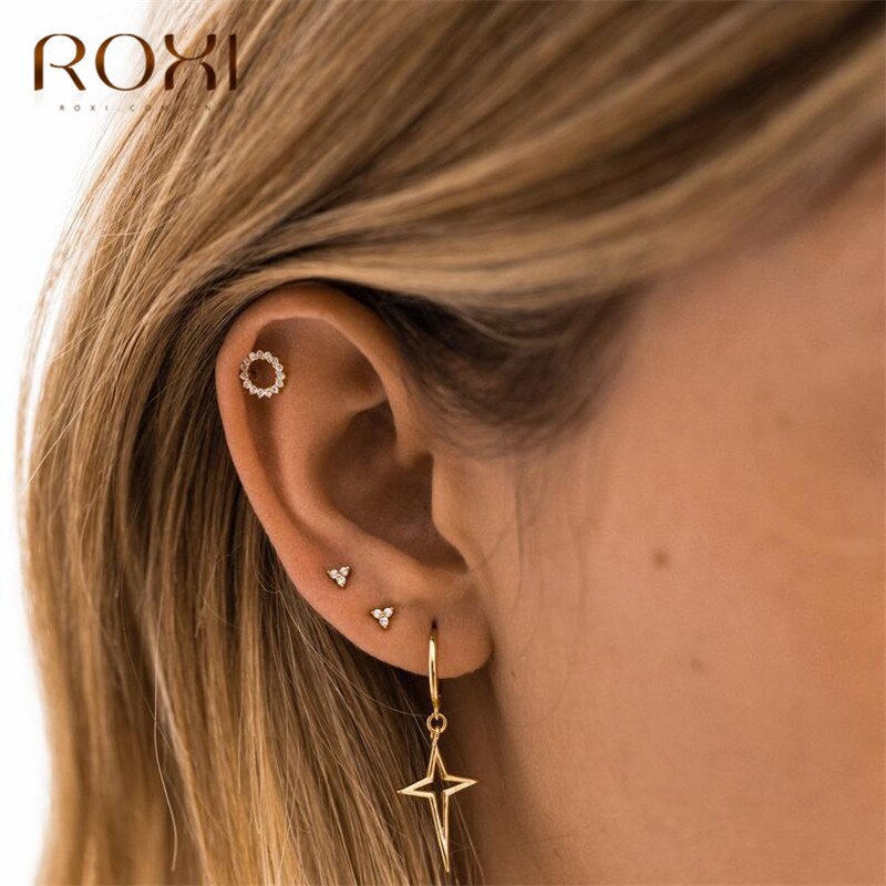 Roxi Minimalistische Ronde Cirkel Oorbellen Geometrische Hollow Cross Hanger Dangle Earring Voor Vrouwen 925 Sterling Zilveren Oorbellen