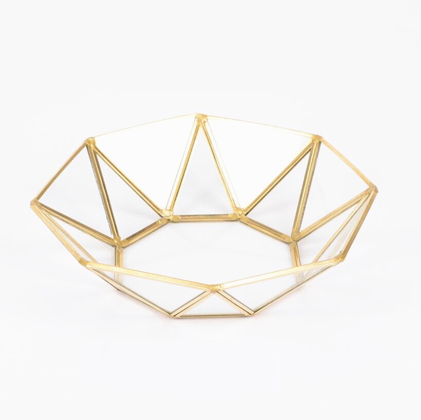 Antique Spacious Mirror Glass Cosmetic Storage Cube Set with 3 Tier Dustproof Drawers Vanity Tray/Gold Metal Makeup Storage: Small tray