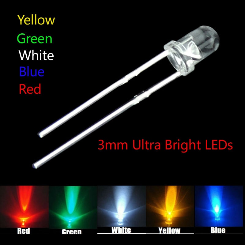 100pcs/ 3mm Round Super Bright White LED light Diode Kit for Arduino