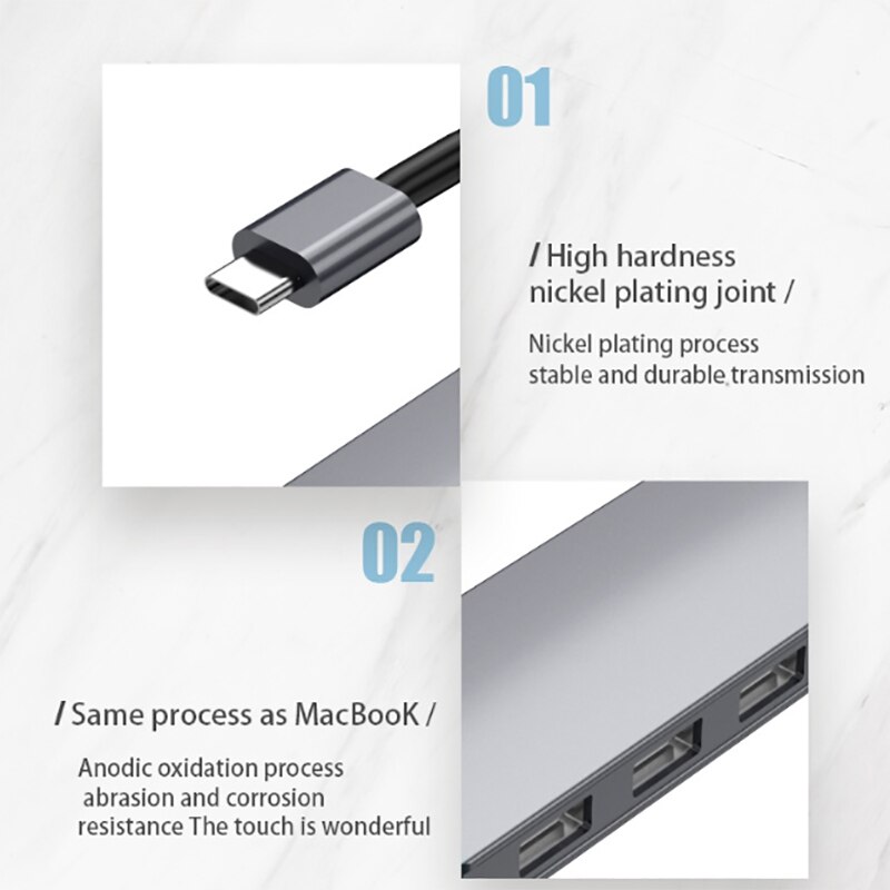 Station d'accueil 6 en 1 pour Mac Book type-c vers Hdmi + Tf / Sd avec lampe respiratoire