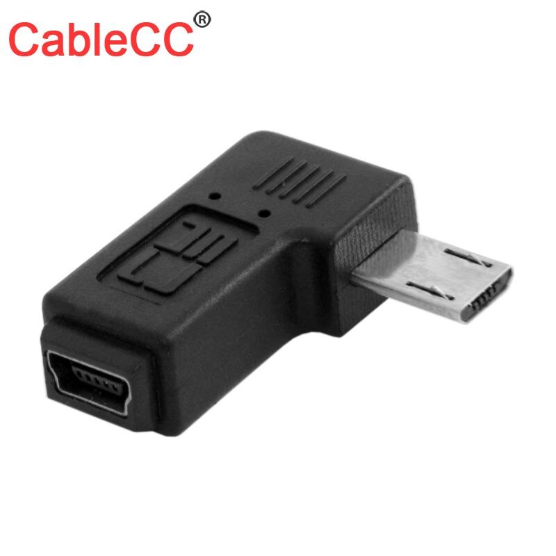 Zihan 9mm Long Connector 90 Degree Right Angled Micro USB 2.0 5Pin Male to Mini USB Female Extension Adapter