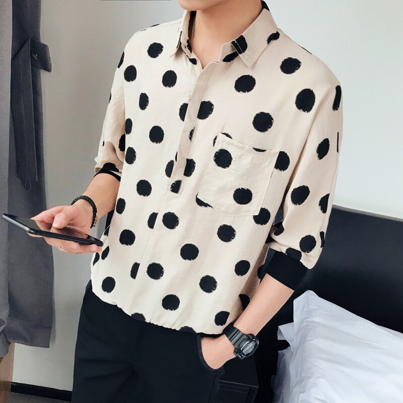 Camiseta de dibujo de lunares para hombre, de verano, informal, holgada, manga corta, enrolladas,