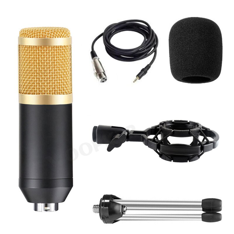 Condenser Microphone BM 800 Set for PC Computer with Tripod and Shock Mount Microfone BM800 Kit Studio Mic: Gold with Tripod
