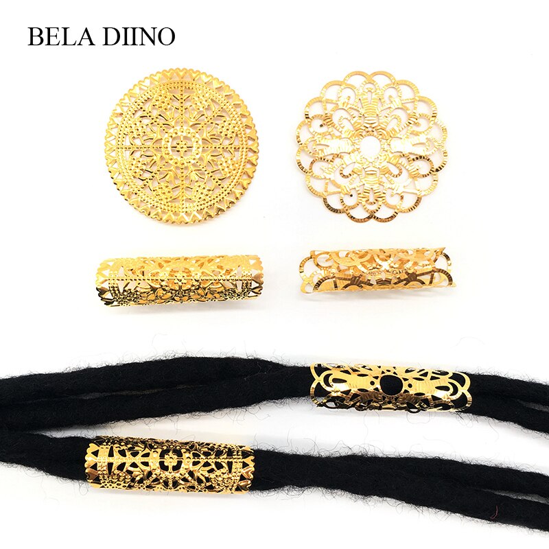 20 stk runde justerbare guld metal hårrør perler ringe manchetter hårtilbehør dreadlocks manchet klip hår smykker til fletninger