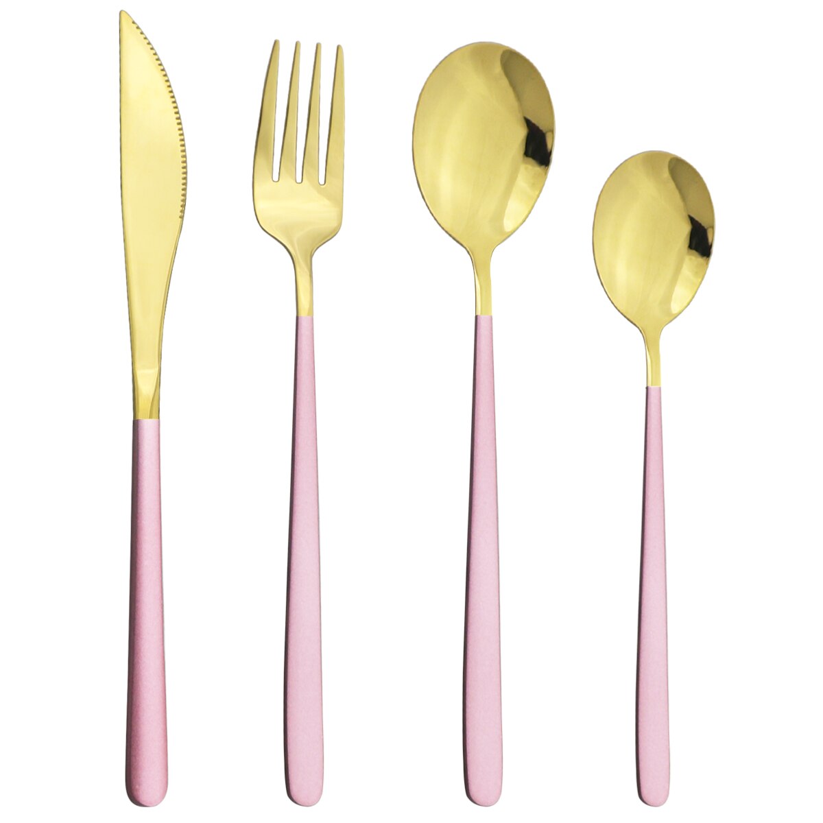 4 -delige paarsgouden serviesset, 18/10 roestvrijstalen besteksets, mes, vork, dessertlepels, bestekset, keukenserviesset: Roze goud