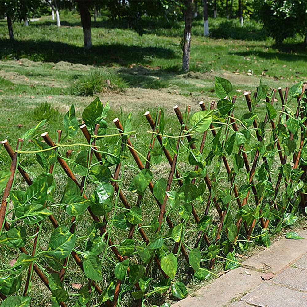 Green Vine Simulation Plant Telescopic Fence Decorative Wooden Fence Climbing Frame Gardening Plant Home Decorations