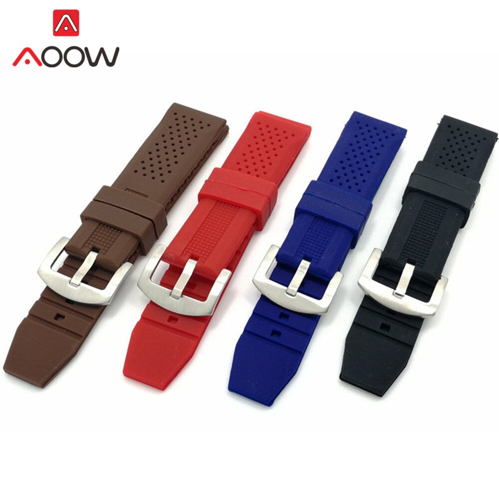 Universele sport waterdichte siliconen horlogeband 16mm 18mm 20mm 22mm 24mm rubberen ademende metalen gesp armbandband riem