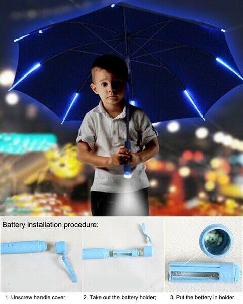 8 Rib Light up Blade Runner Style Color Changing LED Umbrella Parasol Umbrella with Flashlight Transparent Straight Handle