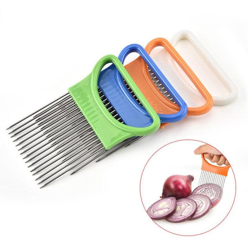 Edelstahl Zwiebel Cutter Zwiebel Gabel Obst Gemüse Cutter Schneidemaschine Tomaten Cutter Messer Schneiden Sicher Hilfe Halfter Küche Werkzeuge