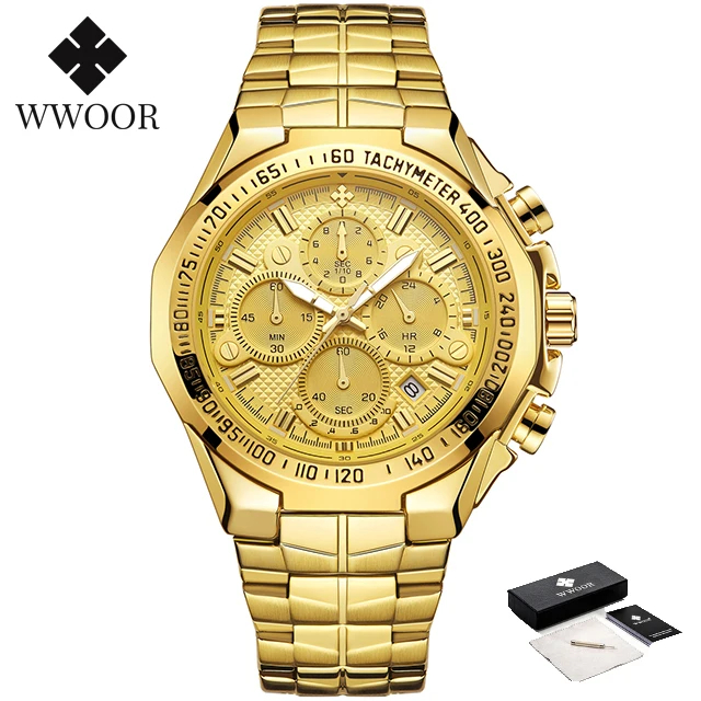 2024 WWOOR herren Uhr Top Luxus Schwarz Armbanduhr Sport Chronograph Stahl Quarz Männer Uhren Relogio Masculino: Rosa