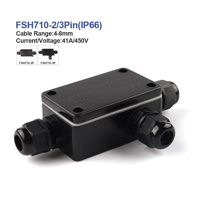 2/3 Pin IP66 Outdoor Waterproof Cable Connector 41A/450V Junction Box With Terminal Wire Connection