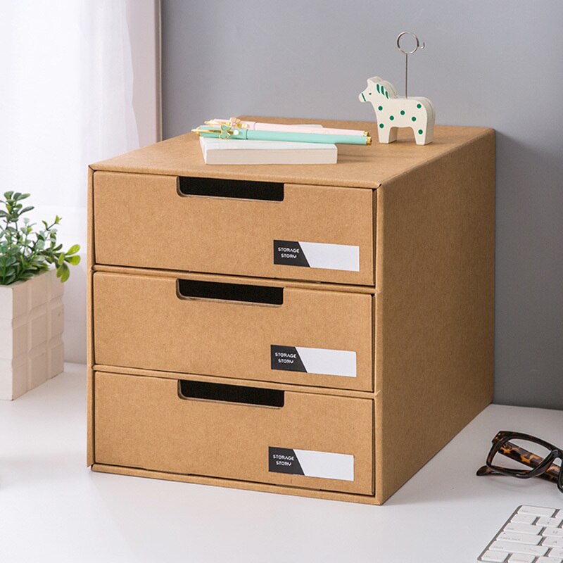 Kraft Paper Letter Files Case Box Multifunction 3 Layers Drawer Document Home Office Desktop Books Stationery Cosmetic Storage: Default Title
