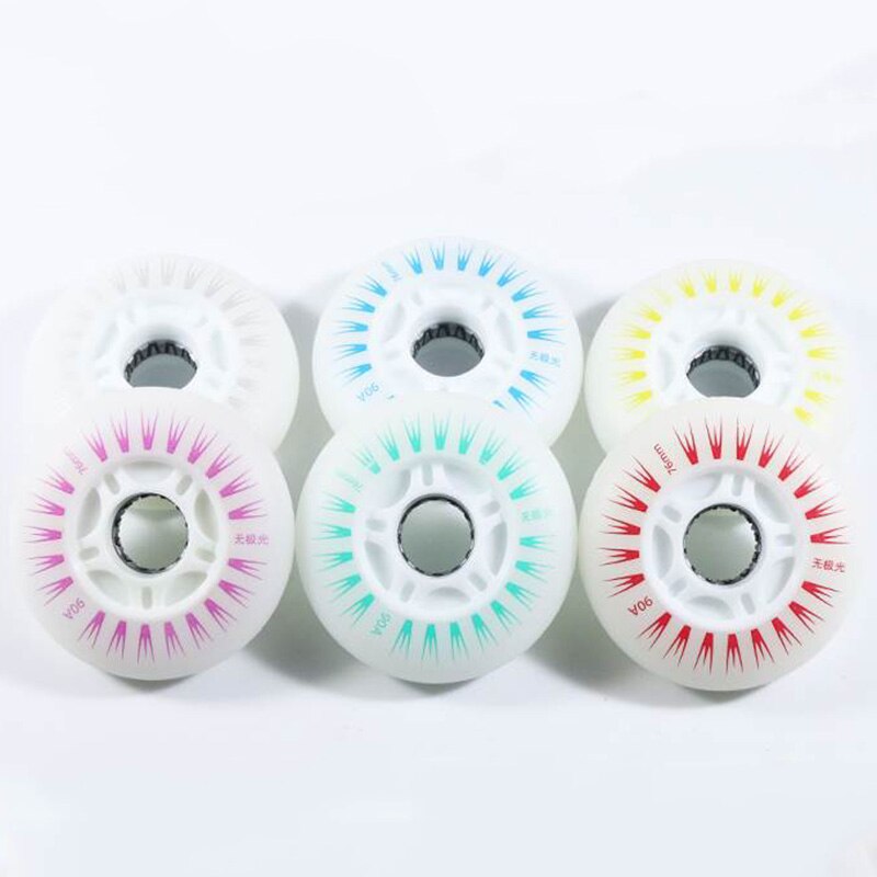 8 stk/sett aurora flash rulleskøyter lysende hjul for inline skate trening pu brems flatt blomsterhjul lysende 72mm 76mm 80mm