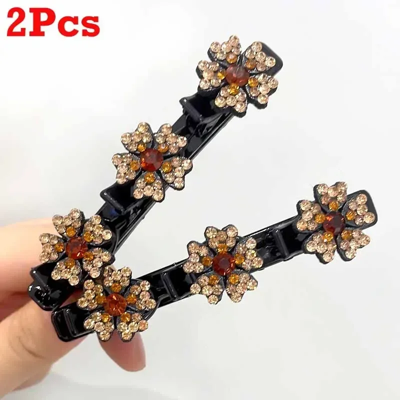 2/4pcs Korean Fixed Headband Hairpin Double Layer Braided Hairpin Hair Hoop Broken Hair Clip Women Hairpin Lazy Hair Accessories: Yellow