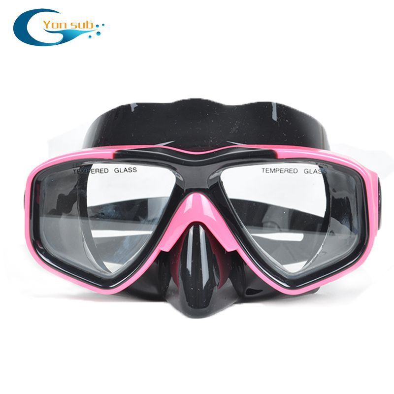Genuine Diving Equipment Set Scuba HD Mask Tempered Glass Goggles Snorkel Antifog lens Diver Dive Breathing Tube: Pink
