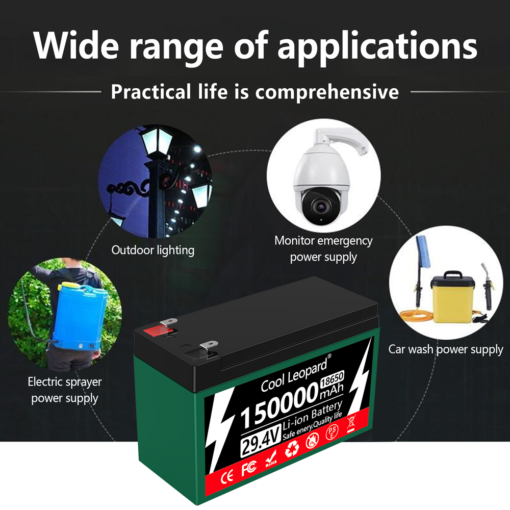 24v batterier 150ah 18650 litiumbatteripaket uppladdningsbart batteri för solenergi elfordonsbatteri +29.4v 2a laddare