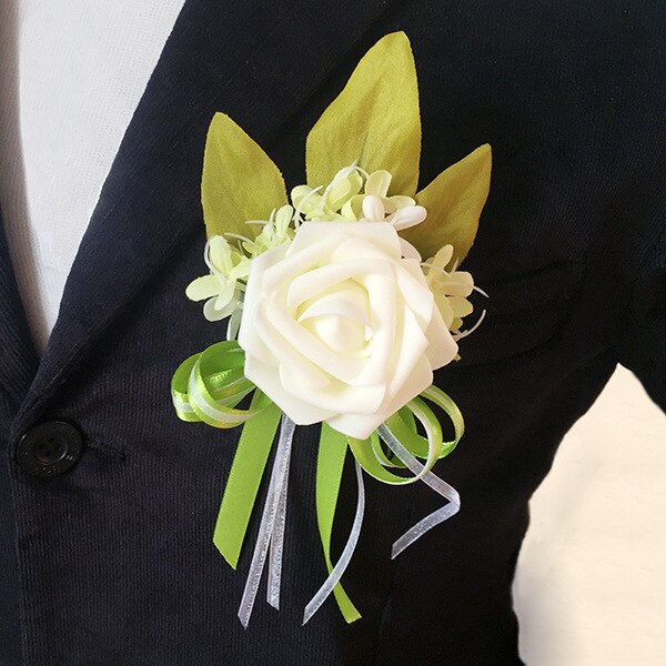 Roze/Wit/Blauw/Paars Bruiloft Bloemen Bruidsmeisje Pols Bloem Bruids Corsages met kant Lint Beste Mannen Boutonniere ZHF01: white Boutonniere