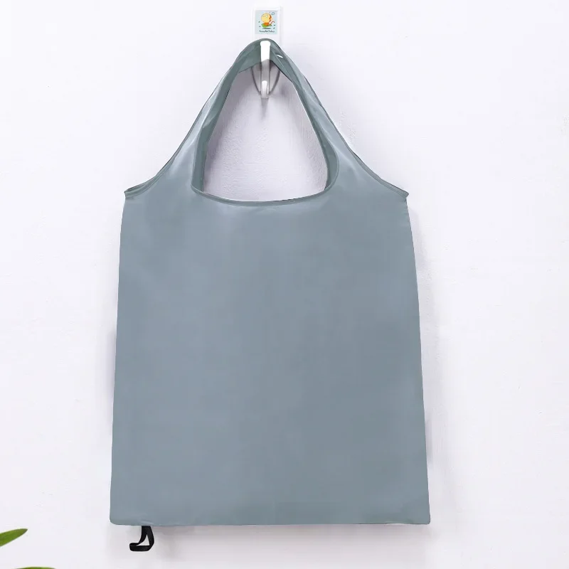 Foldable Shopping Bag Reusable Travel Grocery Bag Eco-Friendly One Shoulder Handbag for Travel Solid Color Supermarket Tote Bags: S / GRAY