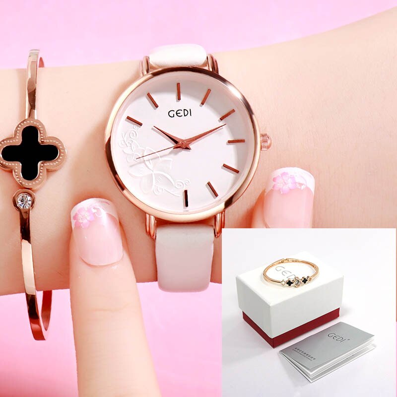 GEDI Frauen Uhr Ultra-dünne Quarzuhr Einfache Stil Geschäft Uhr Dame Lederband Uhr Frauen Armbanduhr Reloj mujer