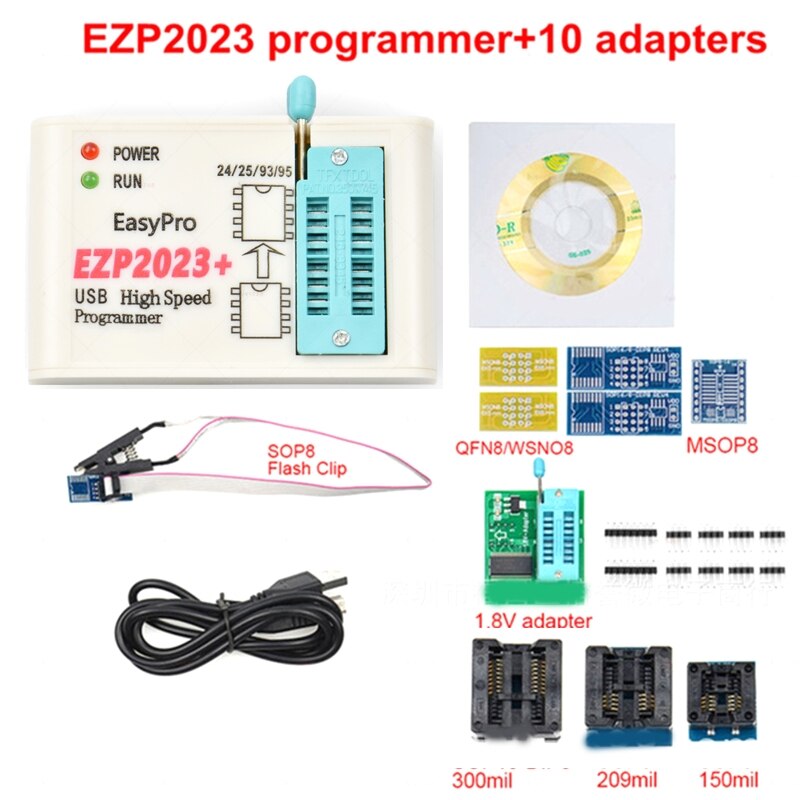 XX9A EZP2023 SPI Programmer EZP 2023 with Adapters 100% Original EZP 2023 Support 24/25/93 Bios 25T80 Offline Copy+5 Adapter