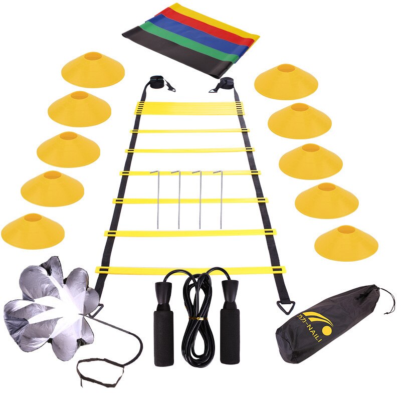 Fotarbete fitness set fotboll fotboll snabbhet smidighet träning stege markör skiva motstånd fallskärm rep hoppa utrustning kit: Paket 4