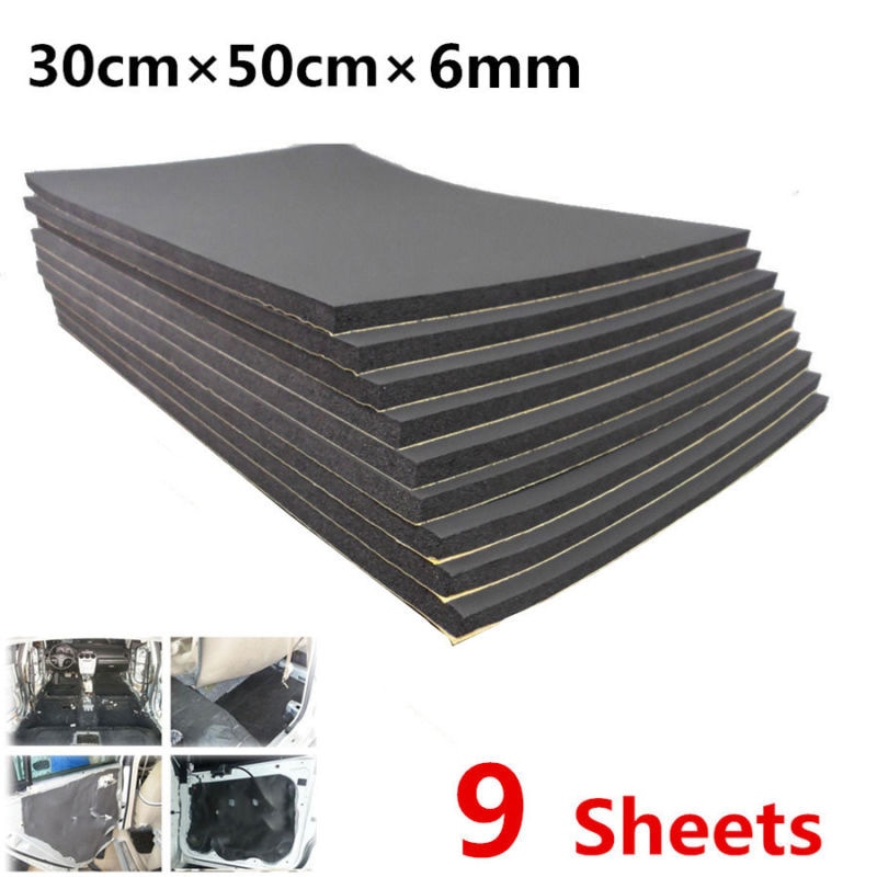 9x Auto Sound Proofing Deadener Sheet Mat Fire Wall Acoustic Dampening Foam 6mm Water resistant flame retardant Black 50*30cm