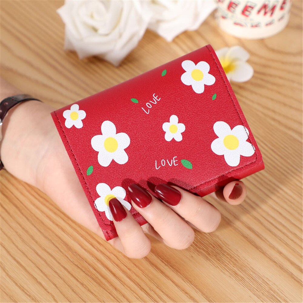 Porte-monnaie en cuir Pu pour femmes, joli porte-monnaie en forme de fleur, à loquet, porte-cartes: wine red